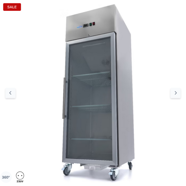  Καταψύκτης - 600L - 3 ρυθμιζόμενα ράφια (2/1 GN) - ανοξείδωτος χάλυβας - με γυάλινη πόρτα